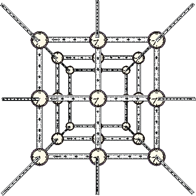 Lattice of meter sticks and clocks